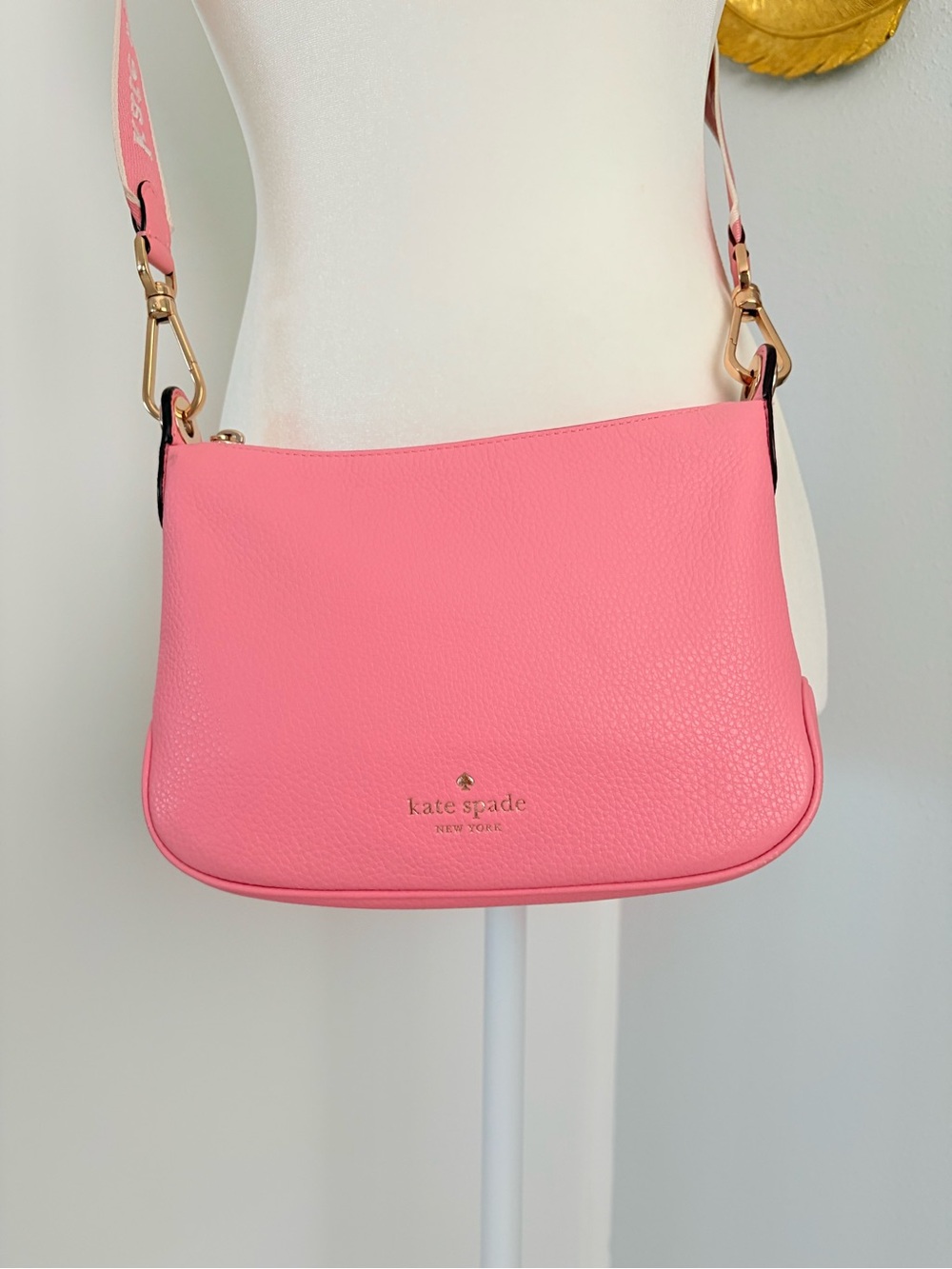 kate spade Pink Pebbled Leather Crossbody with Signature Strap